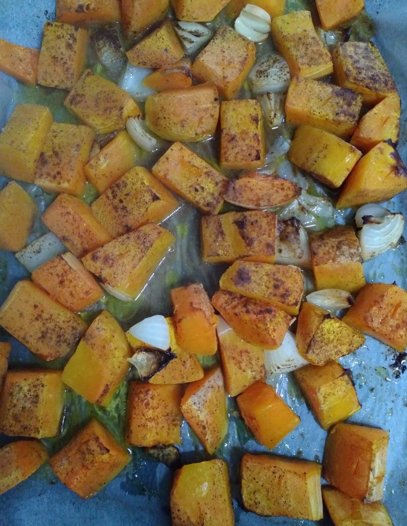 Calabaza, cebolla, ajo horneados